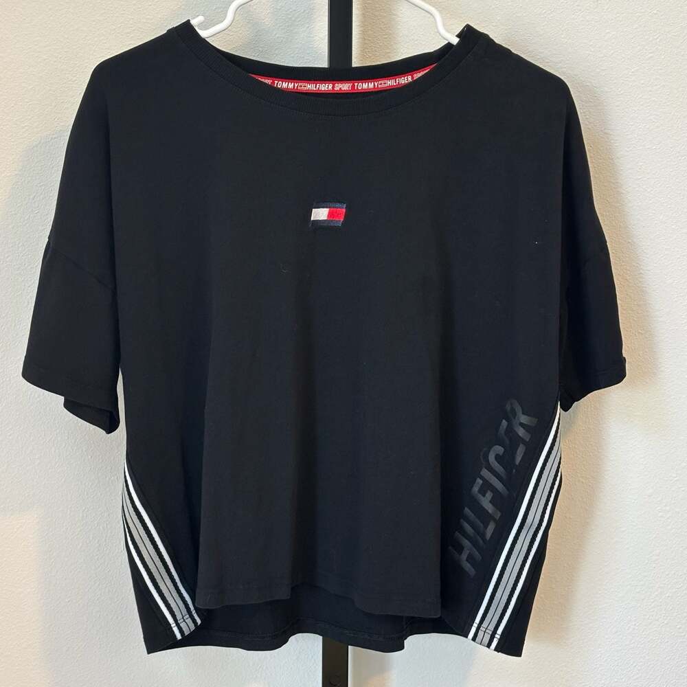 Tommy Hilfiger Sport Women's Black Oversized Logo Crop T-Shirt Size XL